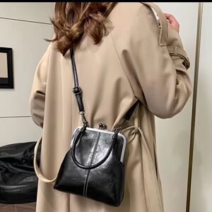 Elegant Black Leather Nickel Crossbody Bag